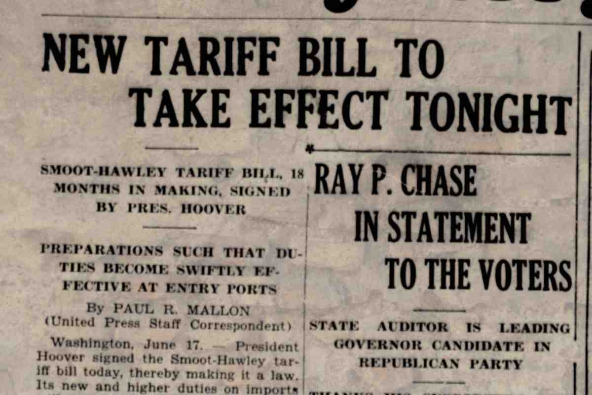 un articolo del 1930 che annuncia i dazi USA