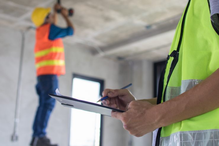 ispettore che controlla un operaio che sta lavorando